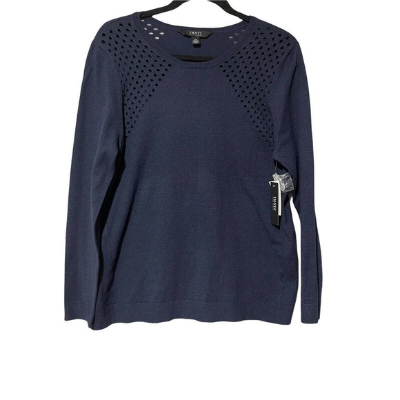 IM NYC Isaac Mizrahi Size M Pullover Sweater Crew-Neck Princess Seam Navy Blue - Picture 1 of 11